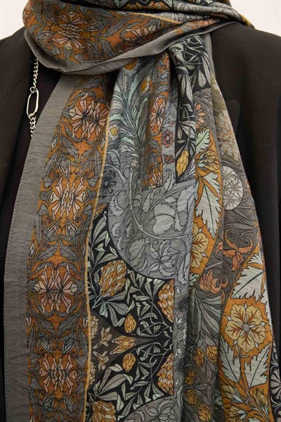 Urban Hours Floral Motif Desen Gri Mayda Şal 190x70