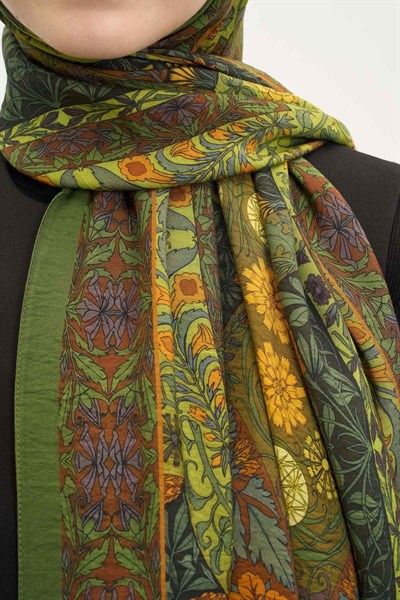 Urban Hours Floral Motif Desen Yeşil Mayda Şal 190x70