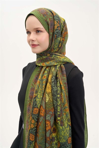 Urban Hours Floral Motif Desen Yeşil Mayda Şal 190x70