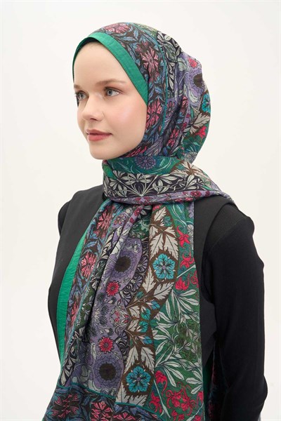Urban Hours Floral Motif Desen Patina Yeşili Mayda Şal 190x70