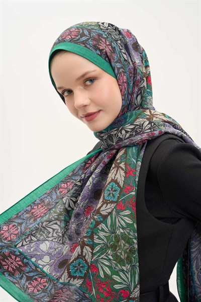 Urban Hours Floral Motif Desen Patina Yeşili Mayda Şal 190x70