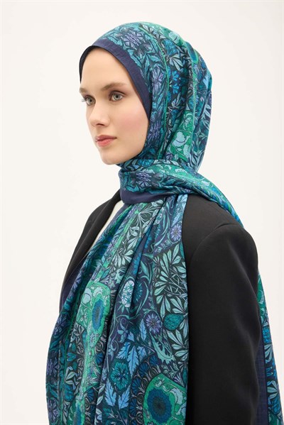 Urban Hours Floral Motif Desen Gece Mavisi Mayda Şal 190x70