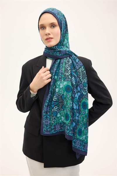 Urban Hours Floral Motif Desen Gece Mavisi Mayda Şal 190x70