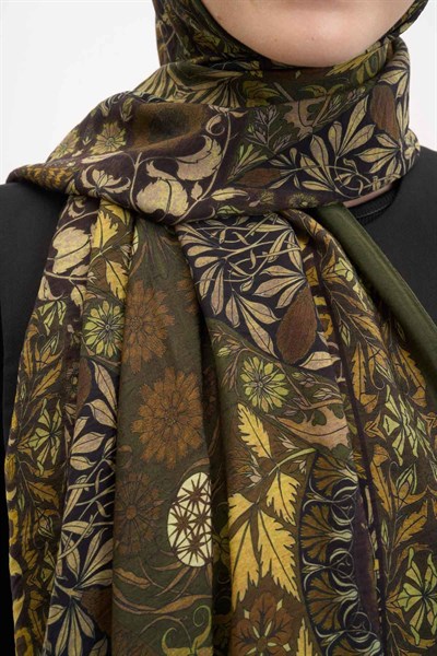 Urban Hours Floral Motif Desen Asker Yeşili Mayda Şal 190x70