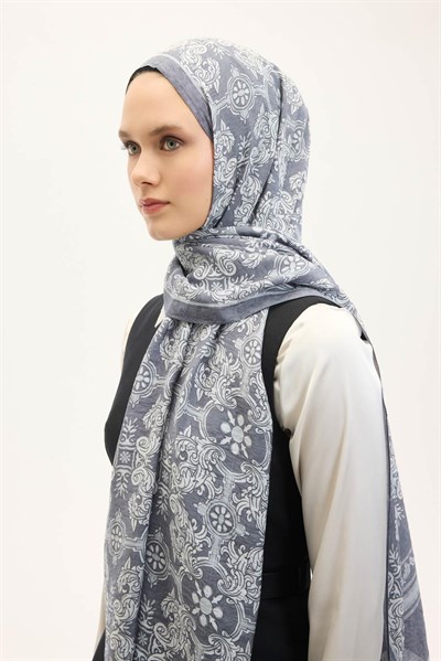 Urban Hours Luvia Gri Mavi Mayda Şal 190x70