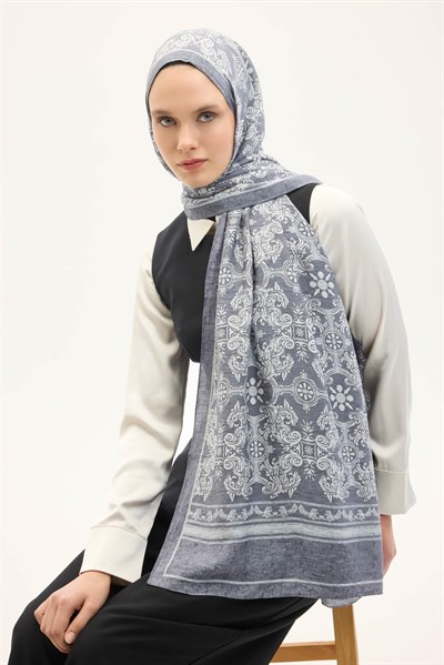 Urban Hours Luvia Gri Mavi Mayda Şal 190x70