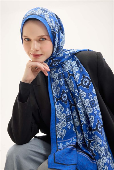 Urban Hours Luvia Saks Mavi Mayda Şal 190x70