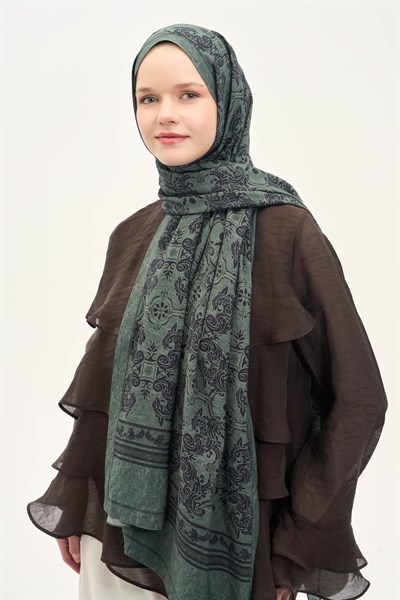 Urban Hours Luvia Yeşil Siyah Mayda Şal 190x70
