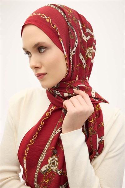 Urban Hours Liora Kırmızı Beyaz Mayda Şal 190x70