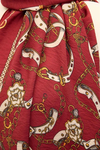 Urban Hours Liora Kırmızı Beyaz Mayda Şal 190x70