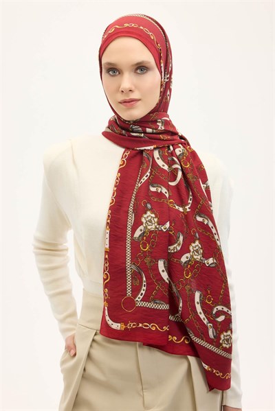 Urban Hours Liora Kırmızı Beyaz Mayda Şal 190x70