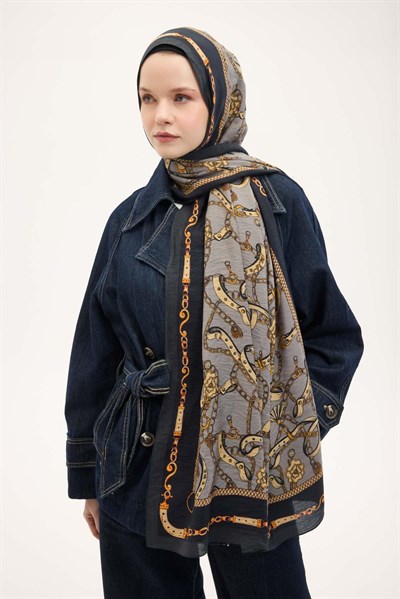 Urban Hours Liora Siyah Gri Mayda Şal 190x70