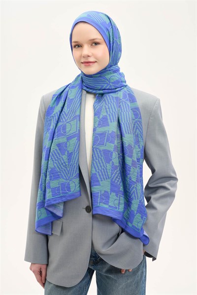 Urban Hours Elvora Mavi Mayda Şal 190x70