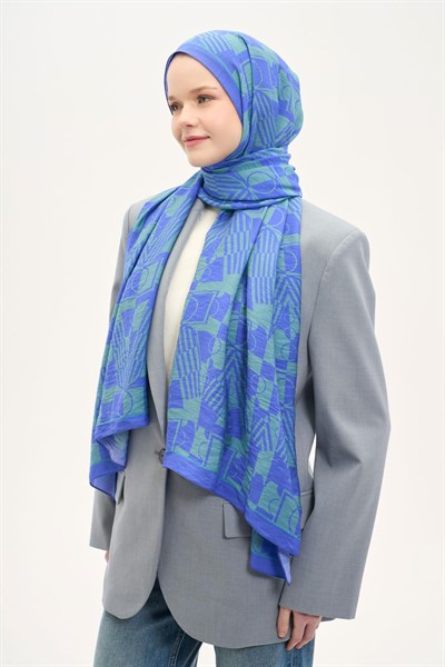 Urban Hours Elvora Mavi Mayda Şal 190x70