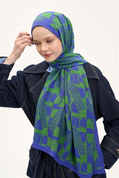 Urban Hours Elvora Saks Mavi Mayda Şal 190x70