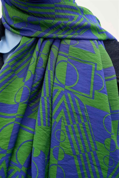 Urban Hours Elvora Saks Mavi Mayda Şal 190x70