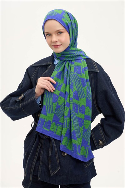 Urban Hours Elvora Saks Mavi Mayda Şal 190x70