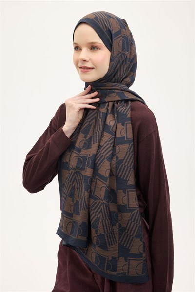 Urban Hours Elvora Siyah Mavi Mayda Şal 190x70