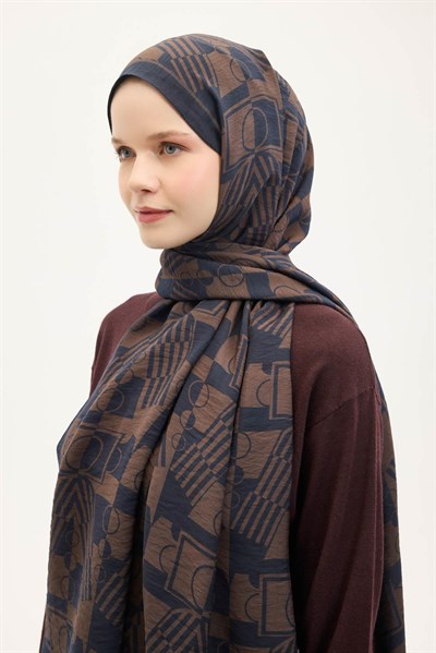 Urban Hours Elvora Siyah Mavi Mayda Şal 190x70