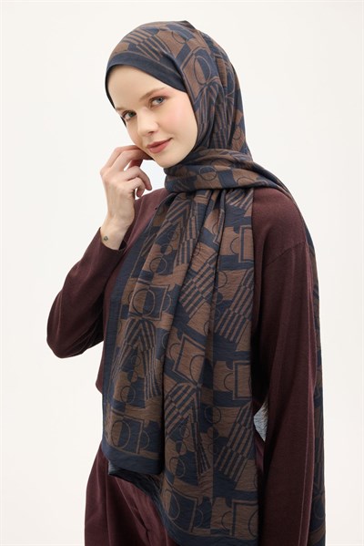 Urban Hours Elvora Siyah Mavi Mayda Şal 190x70