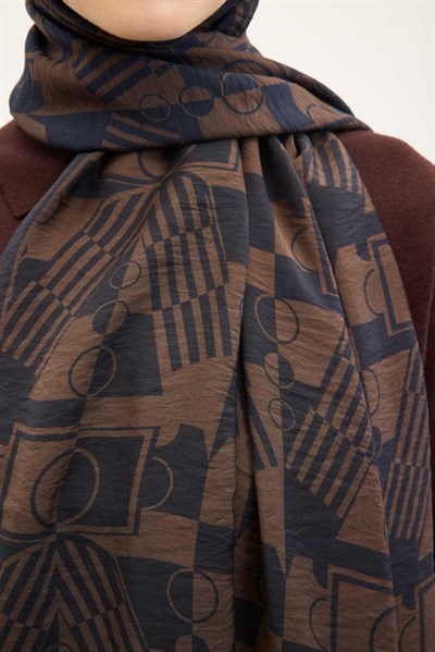 Urban Hours Elvora Siyah Mavi Mayda Şal 190x70