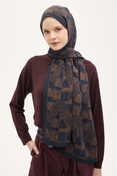 Urban Hours Elvora Siyah Mavi Mayda Şal 190x70