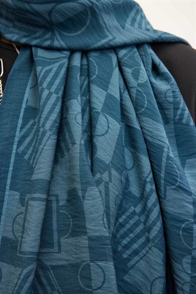 Urban Hours Elvora Petrol Mavi Mayda Şal 190x70