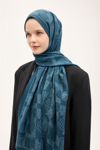 Urban Hours Elvora Petrol Mavi Mayda Şal 190x70