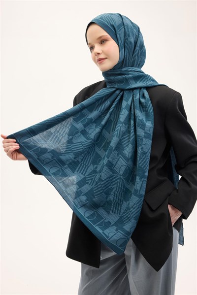 Urban Hours Elvora Petrol Mavi Mayda Şal 190x70