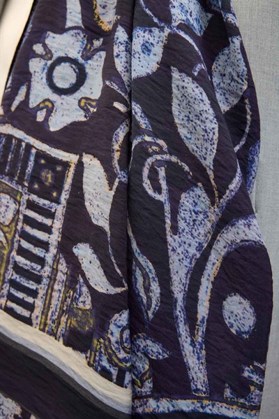 Urban Hours Antik Gece Mavi Mayda Şal 190x70