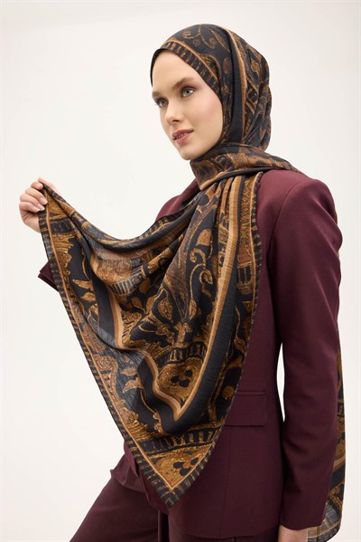 Urban Hours Antik Koyu Siyah Mayda Şal 190x70