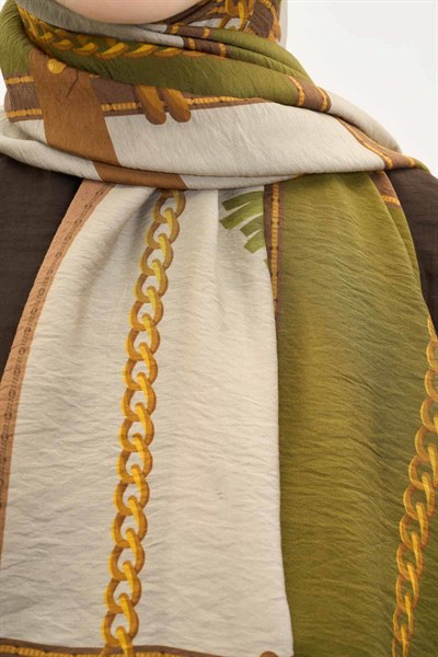 Urban Hours Büyük Zincir Yağ Yeşili Mayda Şal 190x70