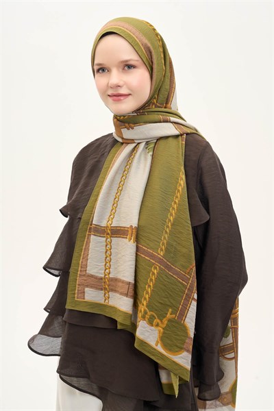 Urban Hours Büyük Zincir Yağ Yeşili Mayda Şal 190x70