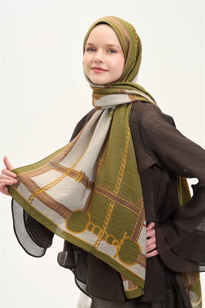 Urban Hours Büyük Zincir Yağ Yeşili Mayda Şal 190x70