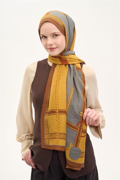 Urban Hours Büyük Zincir Hardal Mayda Şal 190x70