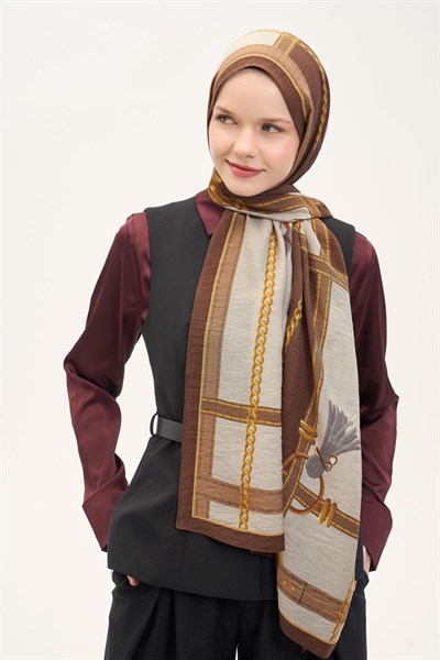 Urban Hours Büyük Zincir Kahverengi Mayda Şal 190x70