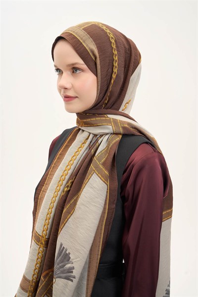 Urban Hours Büyük Zincir Kahverengi Mayda Şal 190x70