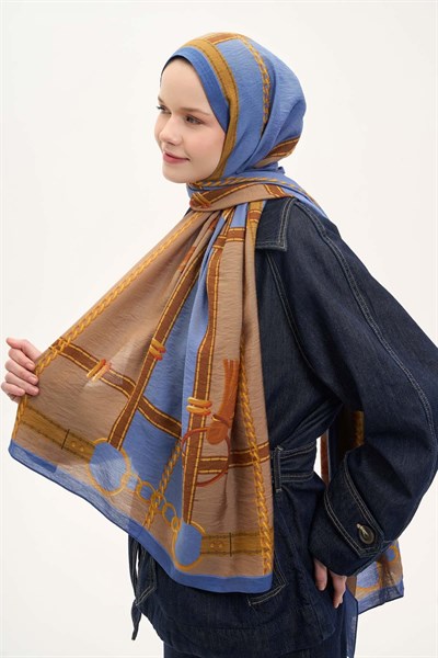 Urban Hours Büyük Zincir Bebe Mavi Mayda Şal 190x70