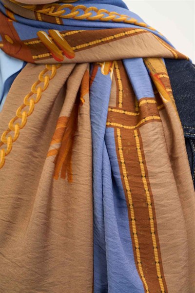 Urban Hours Büyük Zincir Bebe Mavi Mayda Şal 190x70