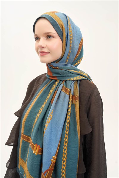 Urban Hours Büyük Zincir Petrol Yeşili Mayda Şal 190x70