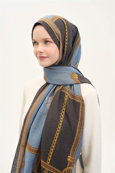 Urban Hours Büyük Zincir Soluk Mavi Mayda Şal 190x70