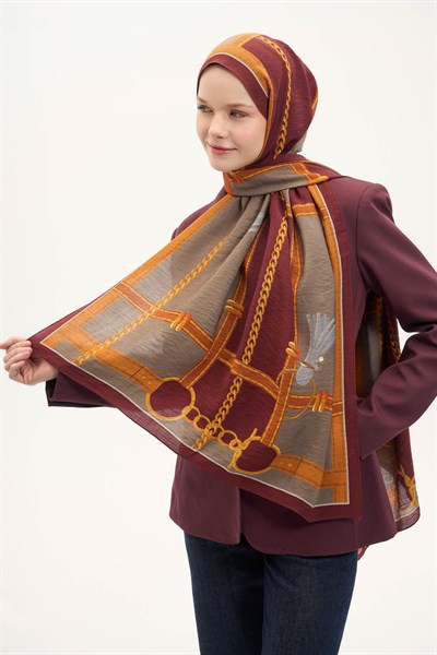 Urban Hours Büyük Zincir Sütlü Kahve Mayda Şal 190x70