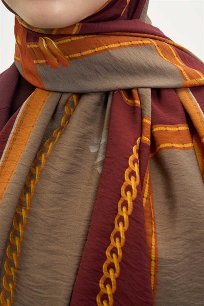 Urban Hours Büyük Zincir Sütlü Kahve Mayda Şal 190x70