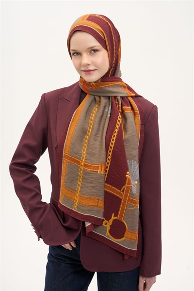 Urban Hours Büyük Zincir Sütlü Kahve Mayda Şal 190x70