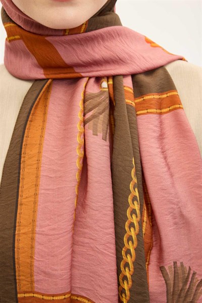 Urban Hours Büyük Zincir Toz Pembe Mayda Şal 190x70