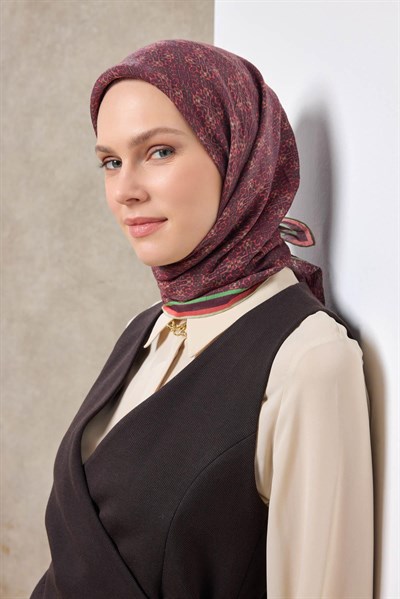 Tencel Monare Eşarp Geometrik Motif Desen Mürdüm 90X90