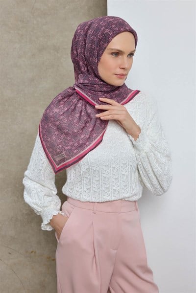 Tencel Monare Eşarp Geometrik Motif Desen Mor 90X90