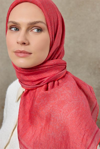Tencel Monare Eşarp Madalyon Desen Gül Kurusu 90X90