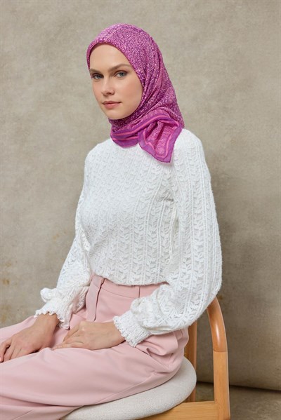 Tencel Monare Eşarp Madalyon Desen Leylak 90X90
