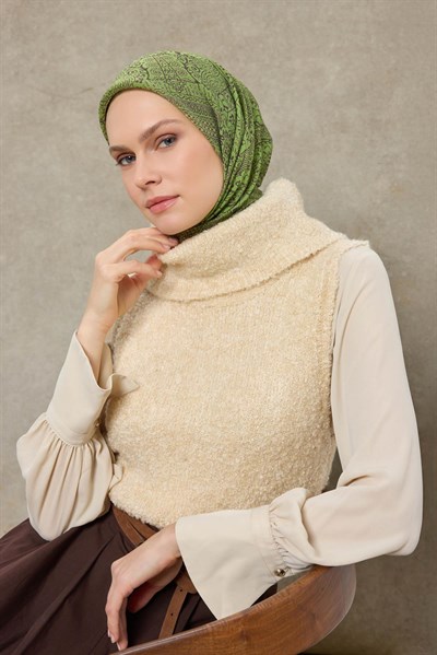 Tencel Monare Eşarp Madalyon Desen Çimen Yeşili 90X90